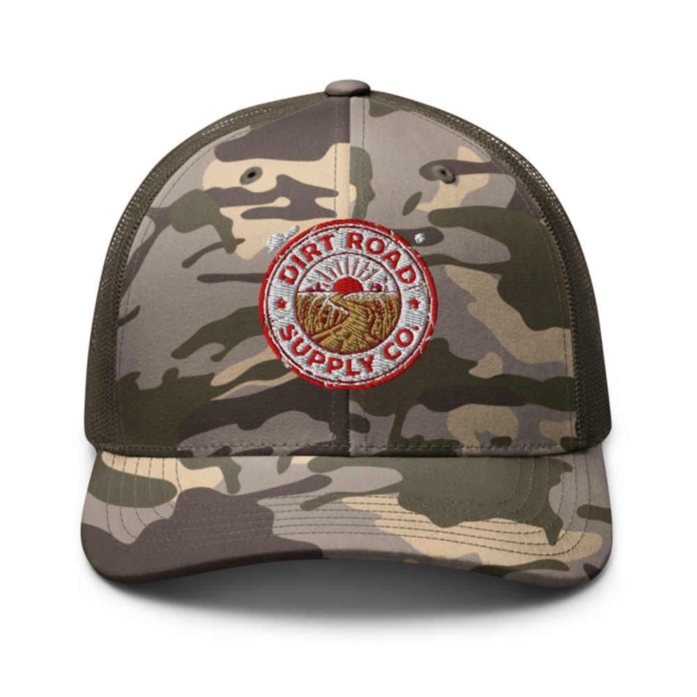 Camo Trucker Hat worn by a model